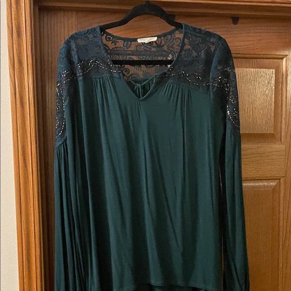 Maurices Tops - Maurices Dark Green Lace Detail Blouse